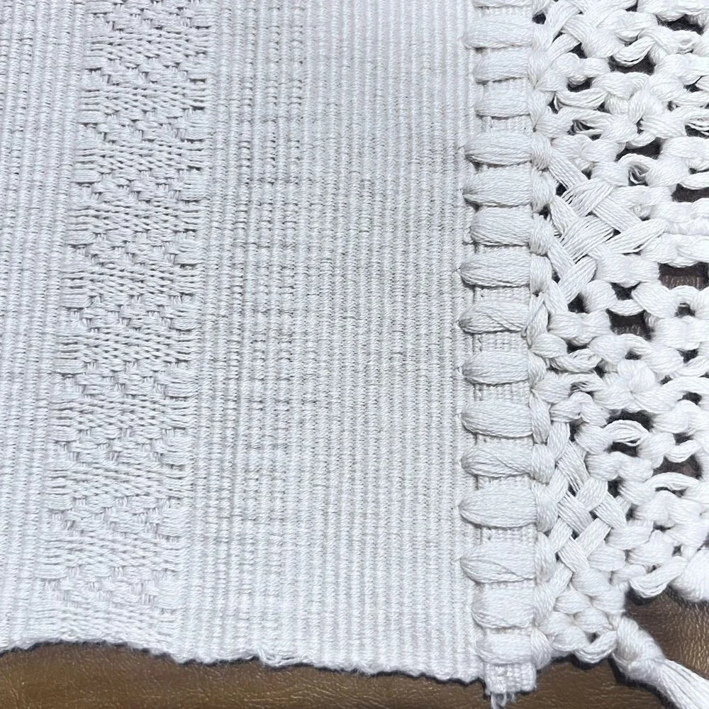 Handcrafted Macrame Fringed Ivory Table Runner Boho‎  Intricate Design 82X13